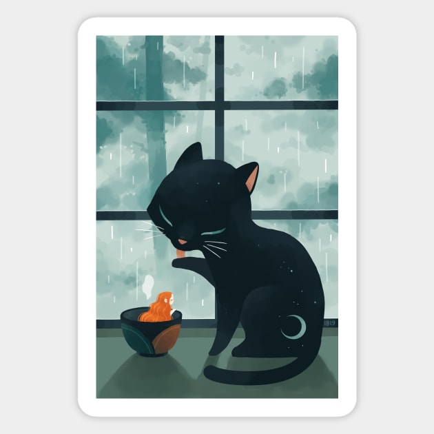 Cat and Rain Sticker by Freeminds